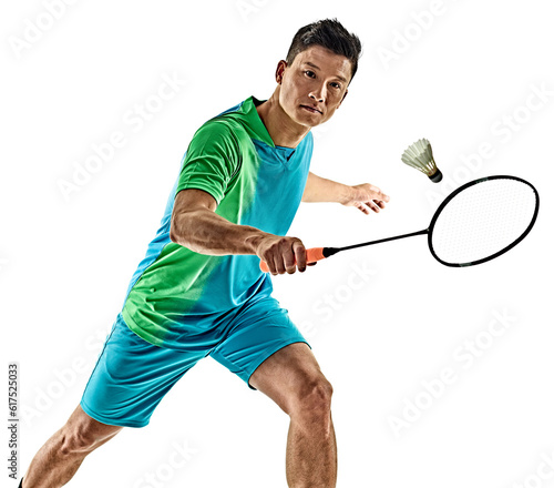one asian badminton player man isolated on white background © Designpics