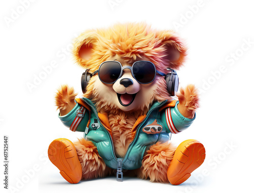 colorful cartoon character baby bear wearing sunglasses and headphones © innluga