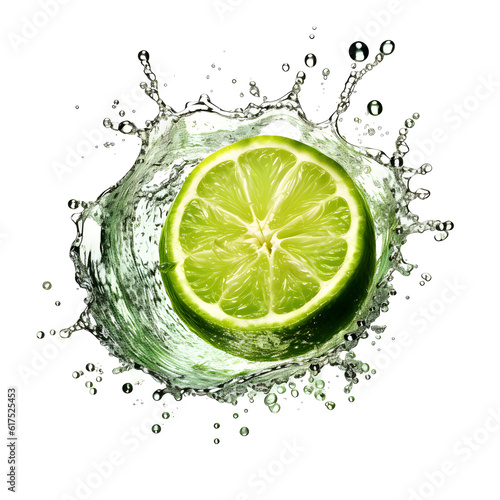 lime  drop into water  isolated white background