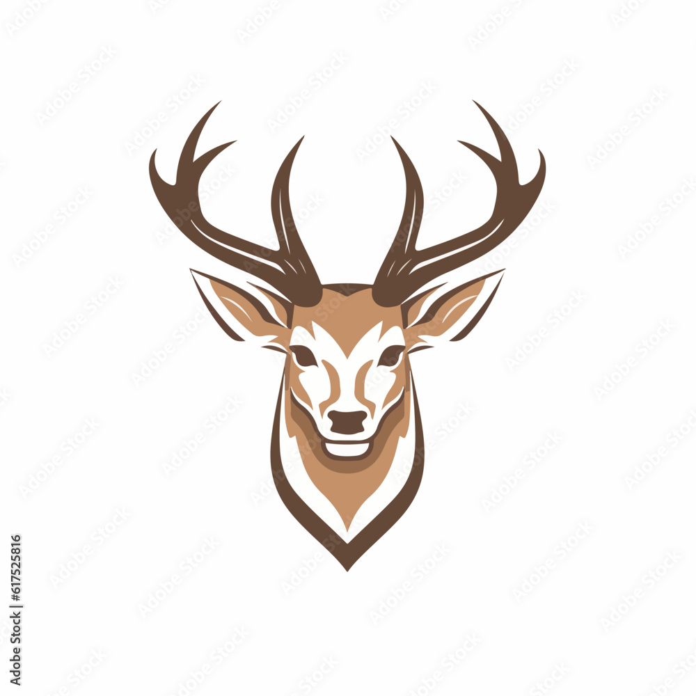 Fototapeta premium Deer in icon, logo style. Cartoon animal design. Flat vector illustration isolated