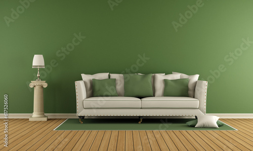 Fototapeta Naklejka Na Ścianę i Meble -  Classic living room with elegant sofa and green wall - 3d rendering