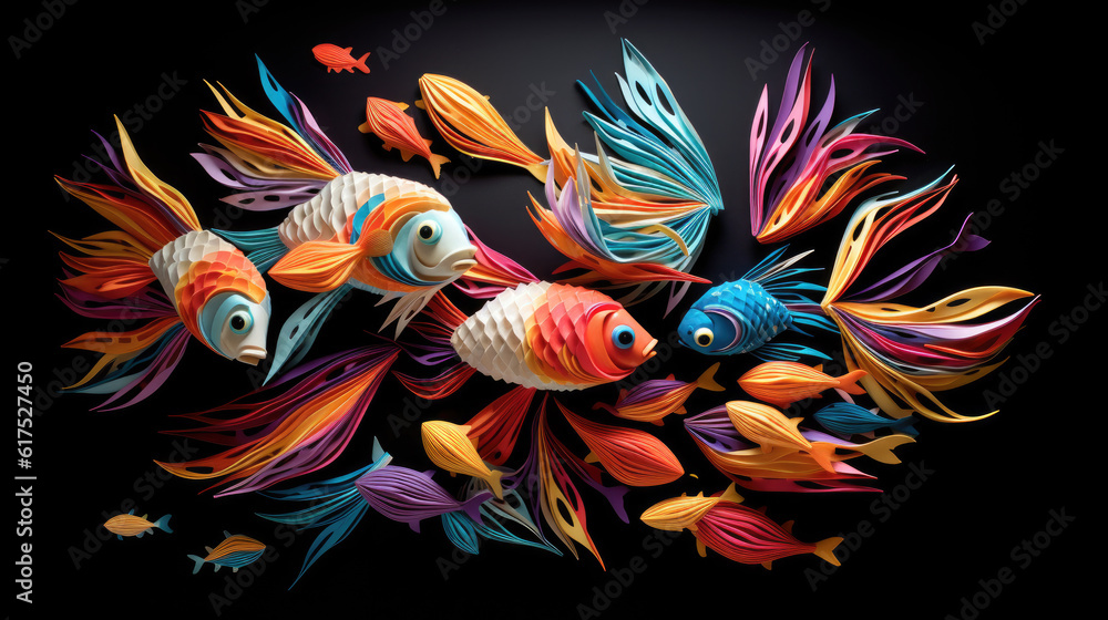 fish made from an assortment of vibrant paper. Generative ai