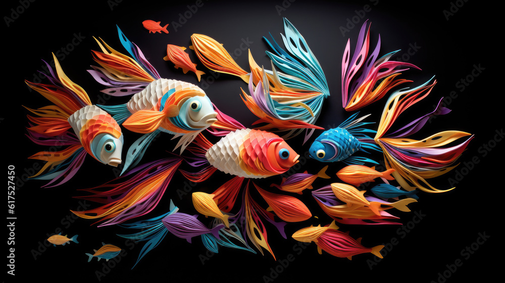 fish made from an assortment of vibrant paper. Generative ai fish made from an assortment of vibrant paper. Generative ai