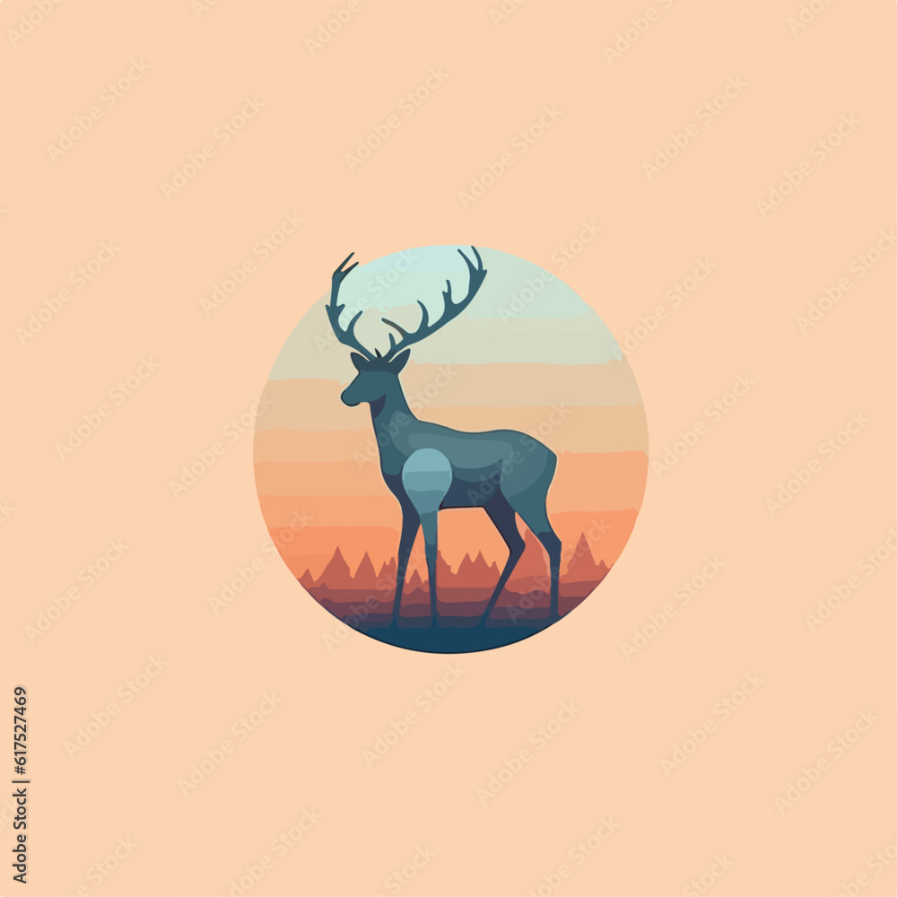 Fototapeta premium Deer in icon, logo style. Cartoon animal design. Flat vector illustration isolated 