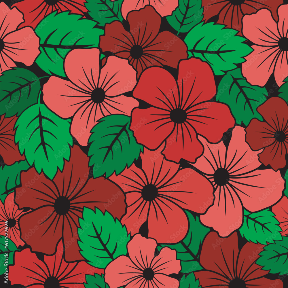 Hand Drawn Beautiful Red Roses Pattern 