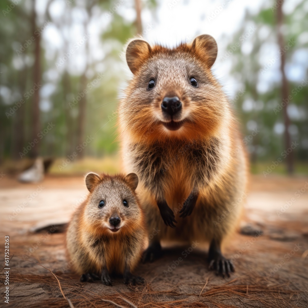 Naklejka premium A couple of animals that are standing in the dirt created with Generative AI technology