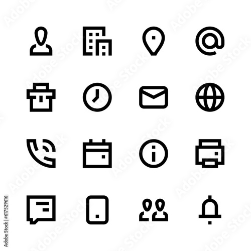 Contact Information and Contact Us line vector icons. Contains icons as Address, Time, Phone number, Office, Mail, Company, Notification etc.
