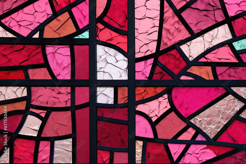 detailed view of a colorful stained glass window