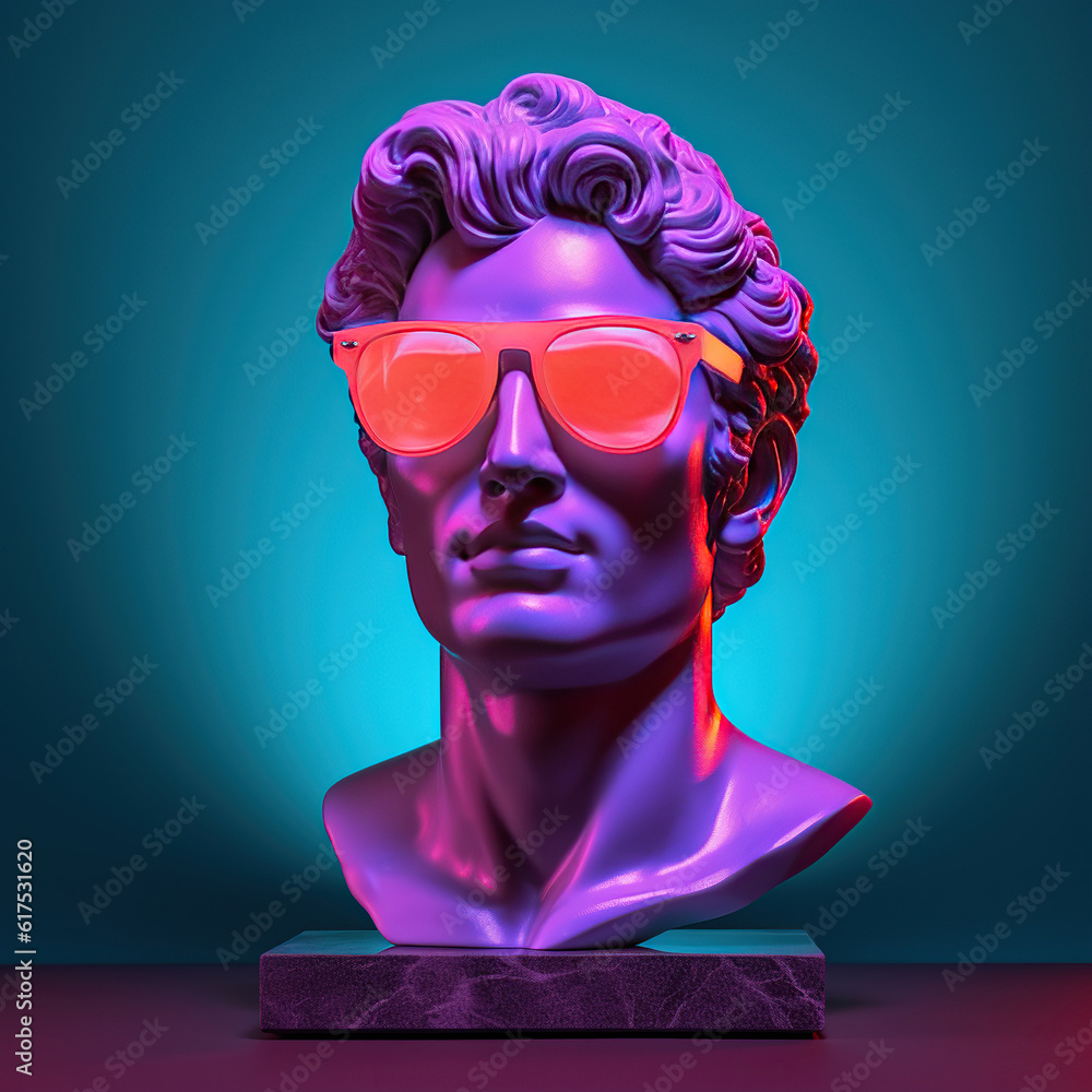 Gypsum statue of David's head in sunglasses. ?oncept art.