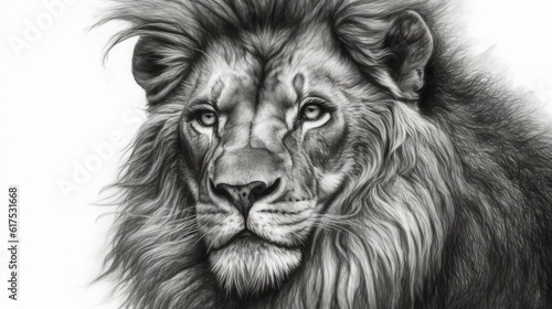 Lion illustration in black and white pencil sketch is perfect for art lovers  animal lovers or as a decorative element for interiors. Generative AI