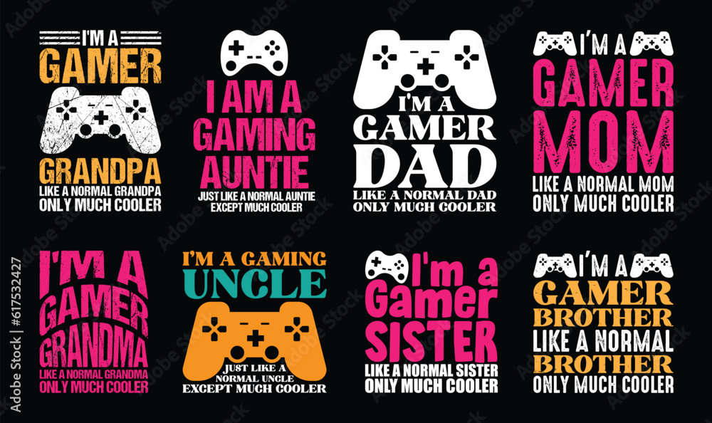 Fototapeta premium Gaming T shirt Design Bundle, Vector Gaming T shirt design, Gamer shirt, Gaming typography T shirt design Collection