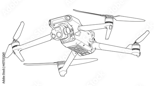 Drone FPV Line Stroke. Drone Vector. White Background. R23003