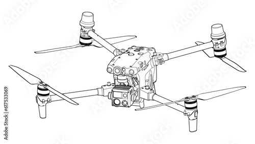 Drone FPV Line Stroke. Drone Vector. White Background. R23004