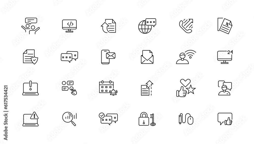 Information technology line icons collection. Big UI icon set in a flat design. Thin outline icons pack.
