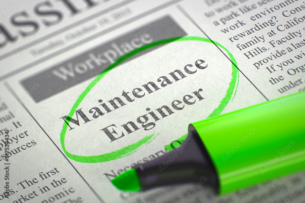 Maintenance Engineer - Small Ads of Job Search in Newspaper, Circled with a Green Marker. Blurred Image with Selective focus. Concept of Recruitment. 3D. Maintenance Engineer - Small Ads of Job Search in Newspaper, Circled with a Green Marker. Blurred Image with Selective focus. Concept of Recruitment. 3D.