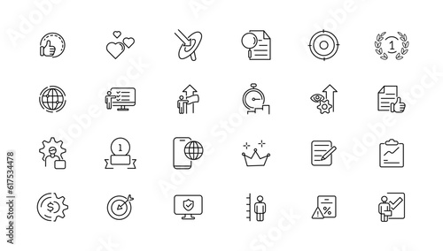 Assessment and analytics linear icons collection.Set of thin line web icon set, simple outline icons collection, Pixel Perfect icon set.