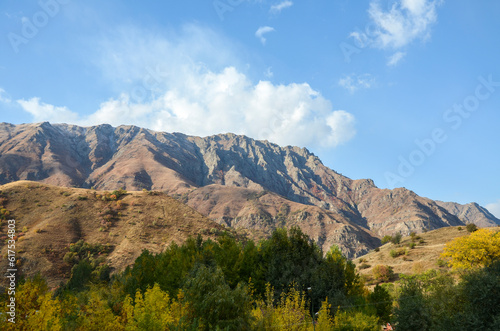 Beautiful autumn mountain landscape, views of hills and peaks of Caucasus mountains, Armenia