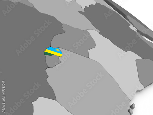 Rwanda on globe with flag photo
