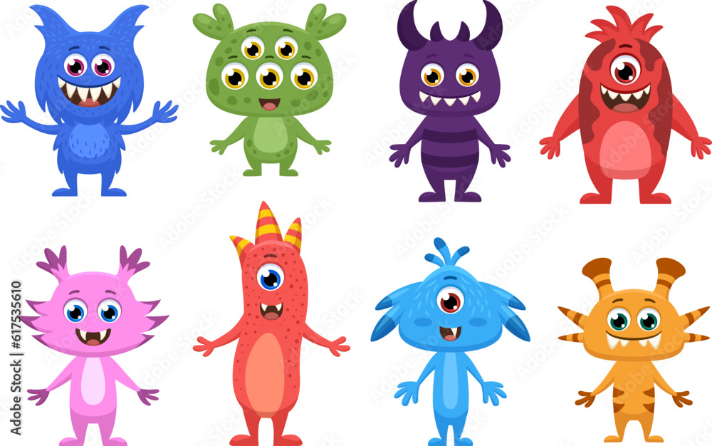 Cute cartoon monsters vector collection isolated on white background Cute cartoon monsters vector collection isolated on white background