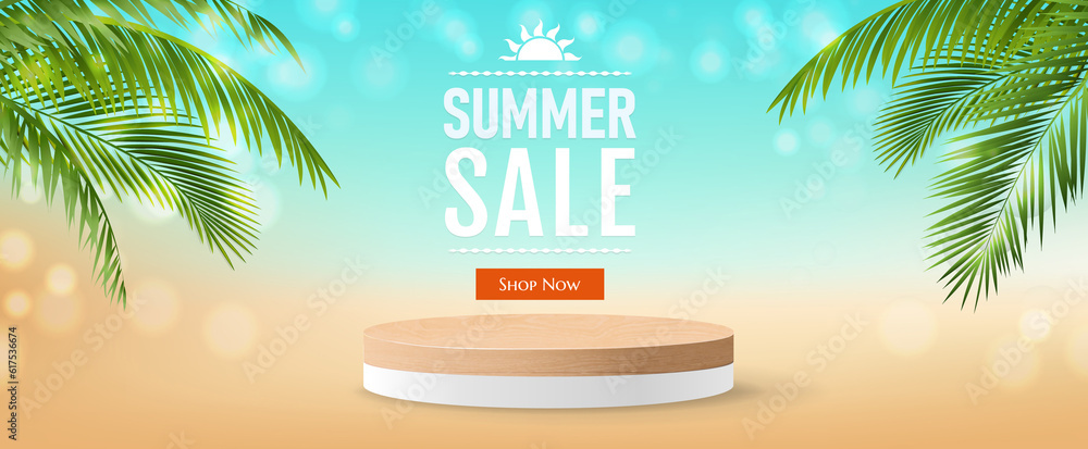 Obraz premium Sale Poster lWith Green Palm Leaves