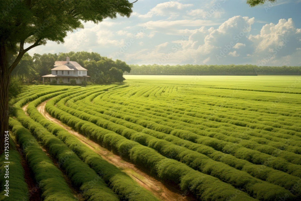 A beautiful illustration of a large green plantation landscape - Generative AI