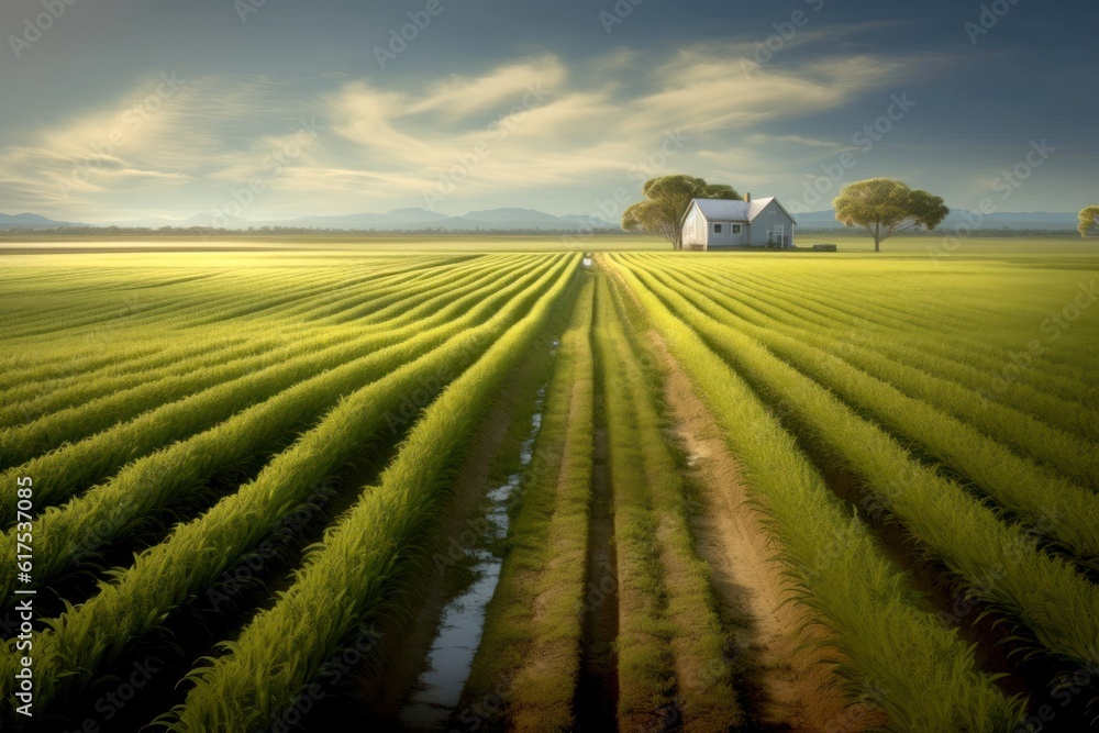 A beautiful illustration of a large green plantation landscape - Generative AI
