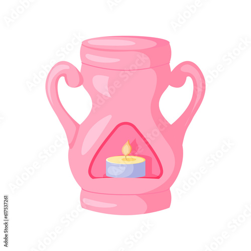 Cartoon Pink Aromatherapy Concept Lamp Aroma Therapy with Candle Flat Design Style