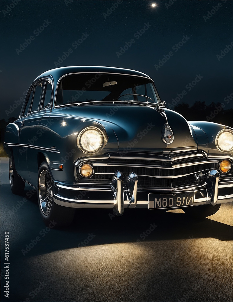 classic vintage car at night