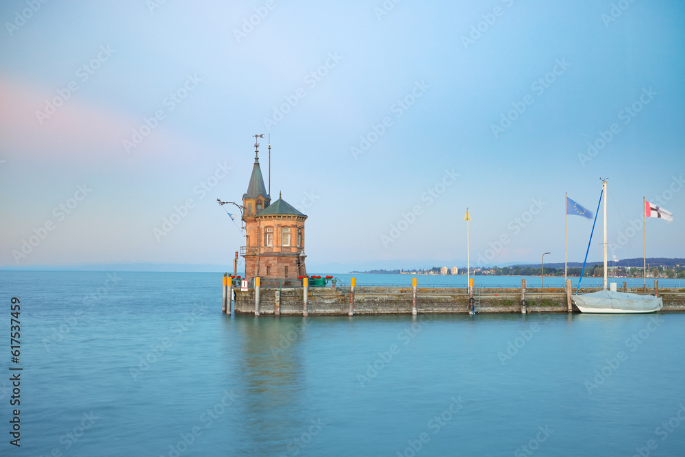 Old lighthouse in the harbor of Constance, Germany.