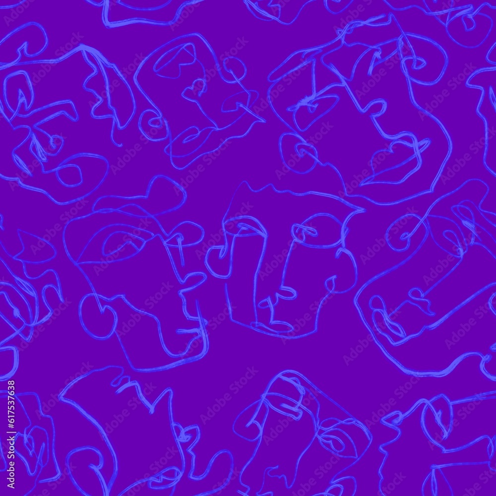 Abstract line art portraits seamless faces pattern for wallpaper and fabrics and textiles and packaging and linens Abstract line art portraits seamless faces pattern for wallpaper and fabrics and textiles and packaging and linens
