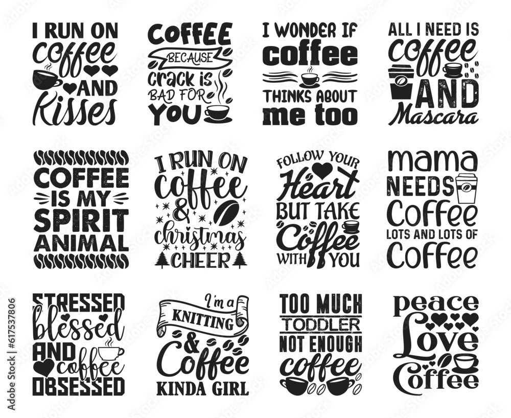 Coffee T shirt Design Bundle, Vector Coffee T shirt  design, Coffee shirt,  Coffee typography T shirt design Collection