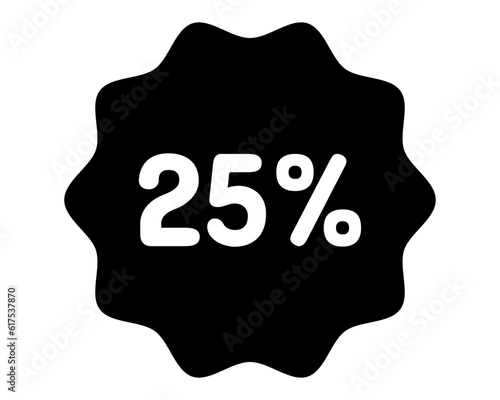 Discount icon. 25% off icon. 25% sale symbol. Percent pictogram, flat vector sign. Percentage vector icon.