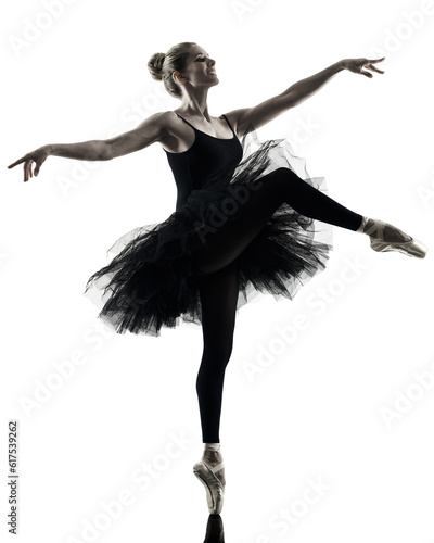 one caucasian woman Ballerina dancer dancing isolated on white background in silhouette