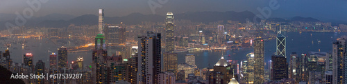 Panoramic view of Kowloon and Victoria Harbour in Hong Kong