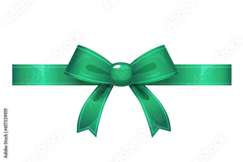 Decorative green bow with ribbon isolated on white background