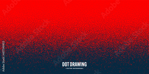 Stipple pattern, red dotted geometric background. Stippling, dotwork drawing, shading using dots. Pixel disintegration, random halftone effect. White noise grainy texture. Vector illustration