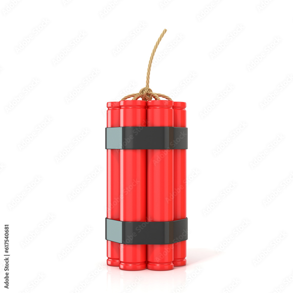 Red dynamite sticks - TNT with wick, standing. 3D render illustration isolated on white background Red dynamite sticks - TNT with wick, standing. 3D render illustration isolated on white background