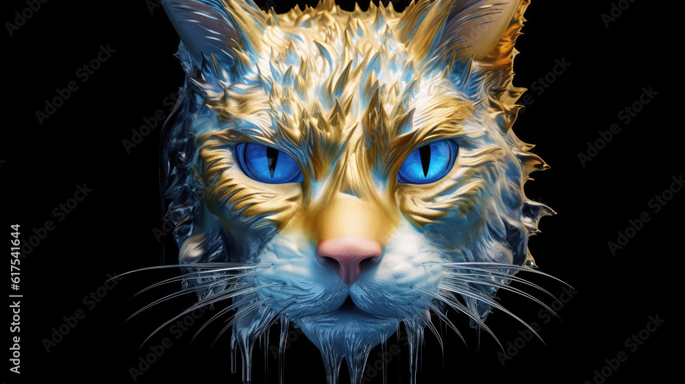 A cat face as liquid alloy dripping to ice water steam HD, Background