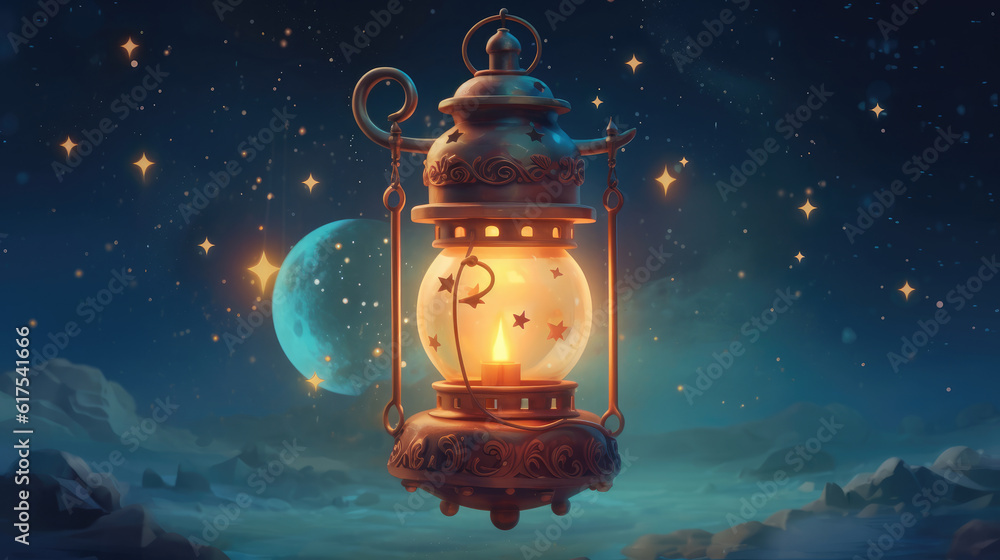 Lantern With moon and stars in a night sky HD, Background Stock ...