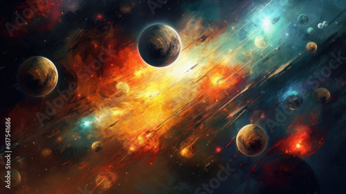 A night sky with colorful planets in the style HD, Background