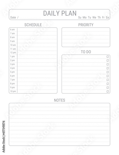Daily Planner and To Do List Priority Notes Printable Diary Template Vector Transparent Background 