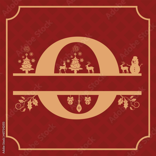 Letter O, O Christmas Monogram, Letter O Silhouette with Christmas symbols, Christmas logo, Christmas Design for Print, Screen Print T-Shirt