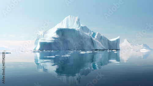 Melting iceberg in the ocean, ice caps. The concept of climate change, the loss of ice, and global warming. Banner. Copy space