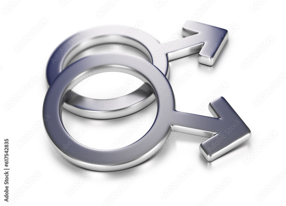 3D illustration of two men symbols over white background. Homosexuality concept. 3D illustration of two men symbols over white background. Homosexuality concept.