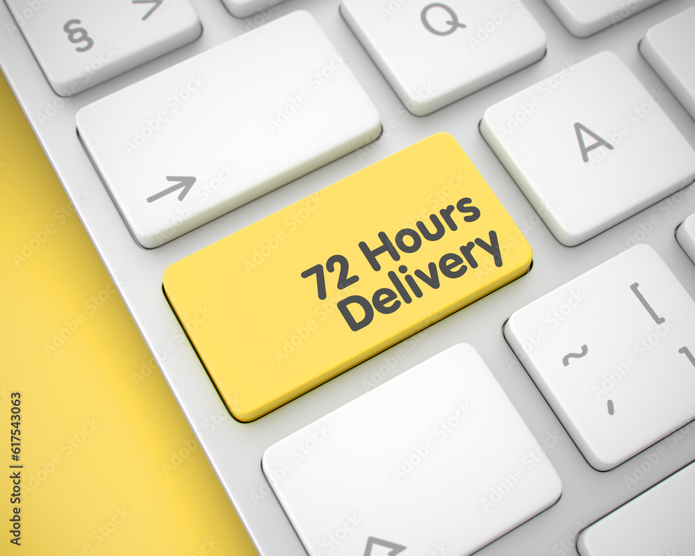 Slim Aluminum Keyboard with 72 Hours Delivery Yellow Key. Online Service Concept: 72 Hours Delivery on Modern Keyboard lying on the Yellow Background. 3D Illustration. Slim Aluminum Keyboard with 72 Hours Delivery Yellow Key. Online Service Concept: 72 Hours Delivery on Modern Keyboard lying on the Yellow Background. 3D Illustration.