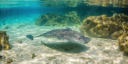 Stingray fish swims underwater