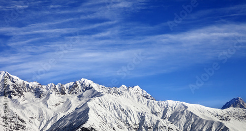 Panoramic view on winter mountains at sun winter day. View from ski lift on Hatsvali, Svaneti region of Georgia. Caucasus Mountains. © Designpics