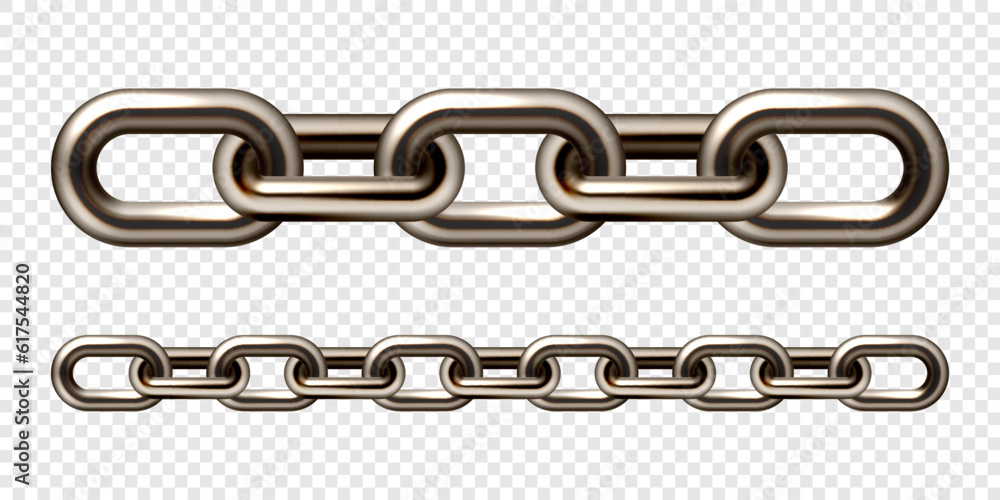 Fototapeta premium Realistic brown metal chain with old rusty links. Heavy steel chain for industrial use. Vector illustration