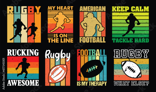 Rugby T shirt Design Bundle, Vector American Football T shirt  design, Rugby shirt,  American Football vintage T shirt design Collection