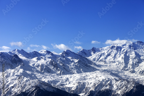 Fototapeta Naklejka Na Ścianę i Meble -  Snow winter mountains in nice sunny day. Caucasus Mountains. Svaneti region of Georgia.